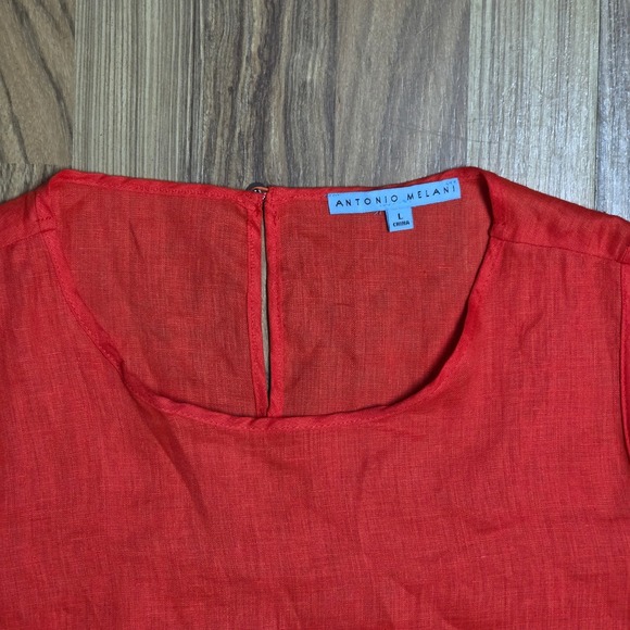 Antonio Melani Women's Red Linen Cold-Shoulder Blouse Size Large - Picture 3 of 6